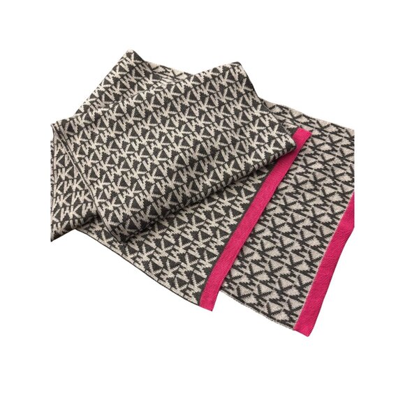 Michael Kors Monogram Knit Scarf Black Pink Grey Womens Winter Designer Logo - Picture 5 of 5
